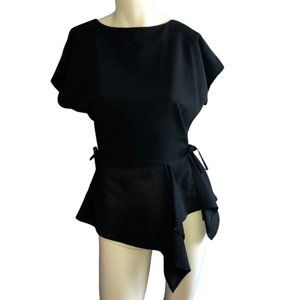 Meem Label UK Asymmetrical Black Side-Tie Blouse | Size S